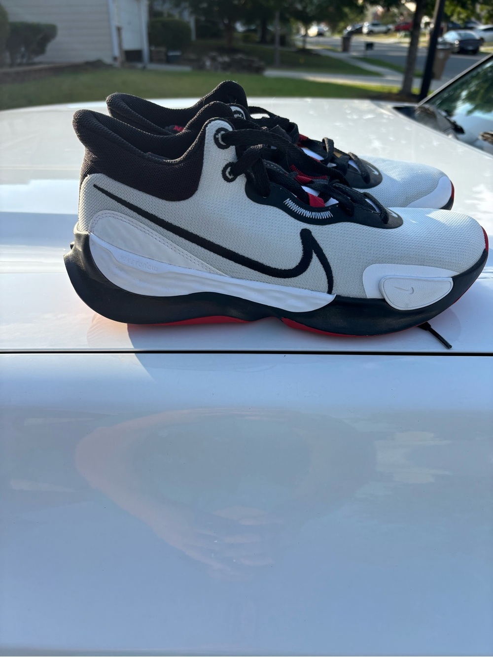 Nike Men’s Low-Top Sneakers in White, Black & Red Accents